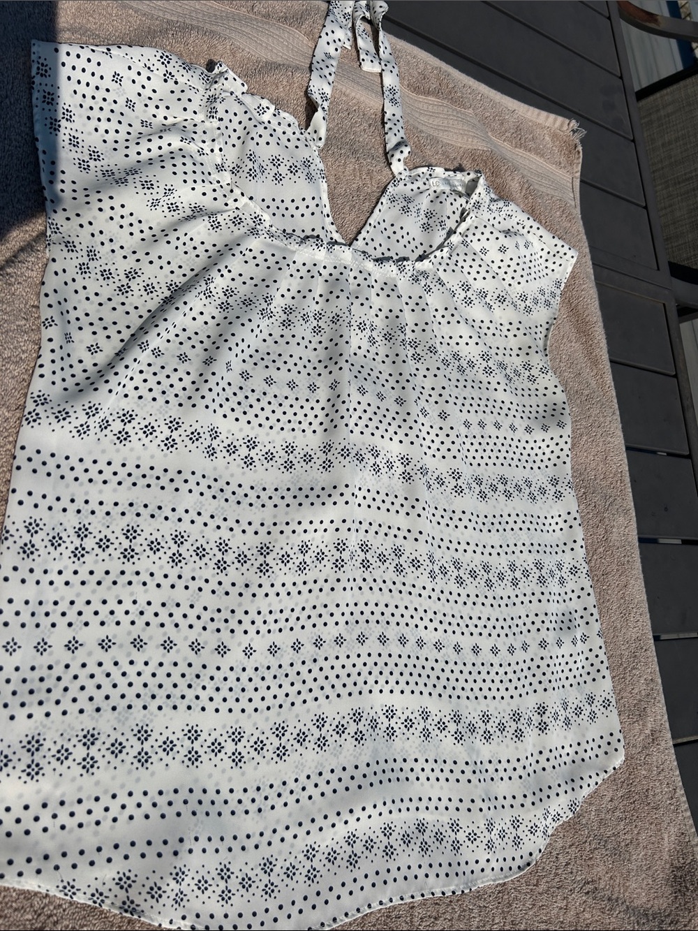 LC Lauren Conrad White Halter Polka Dot Blouse